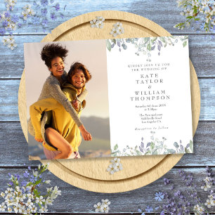 Sage And Lilac Greenery Floral Photo Wedding Invitation