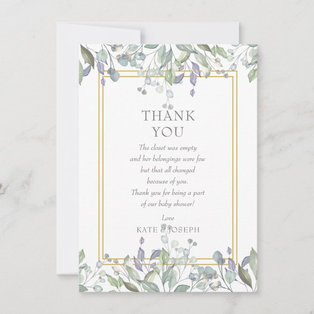 Sage and Lilac Pasture Baby Shower Thank You Poem Card (Front)