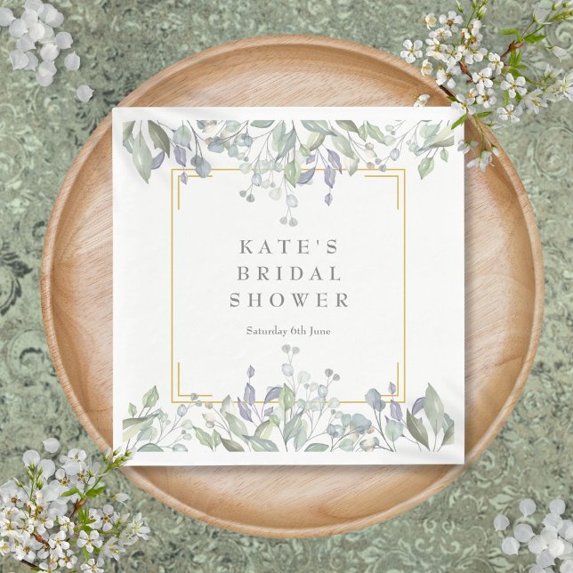Sage and Lilac Watercolour Floral Bridal Shower Napkin (Sage and Lilac Watercolour Floral Bridal Shower Napkins)