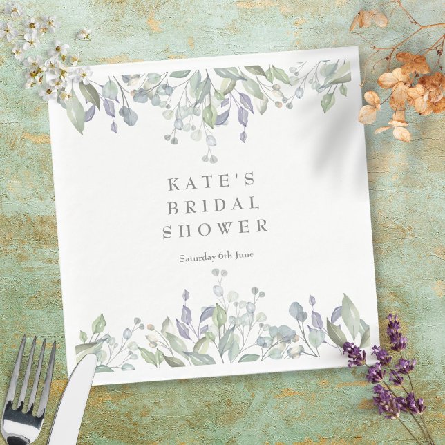 Sage and Lilac Watercolour Floral Bridal Shower Napkin (Creator Uploaded)