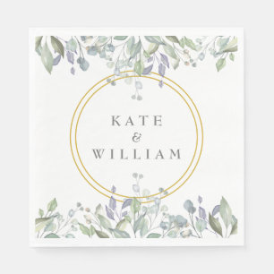 Sage and Lilac Watercolour Floral Wedding Napkin
