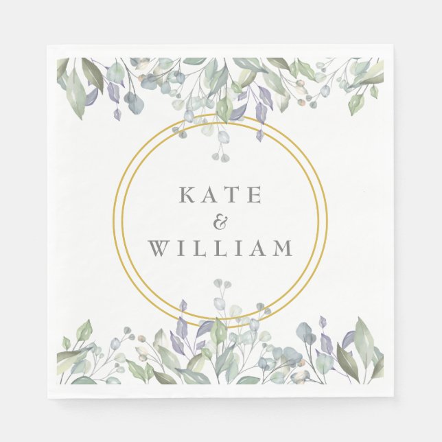 Sage and Lilac Watercolour Floral Wedding Napkin (Front)