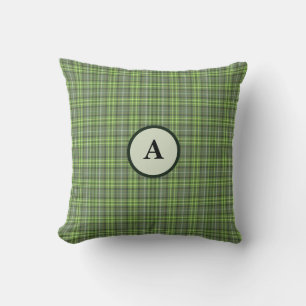 Sage and Olive Green Plaid Cushion