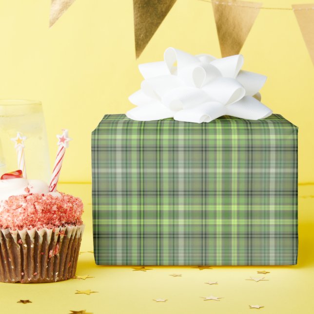 Sage and Olive Green Plaid Wrapping Paper (Birthday Party)