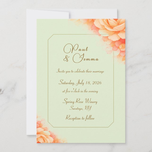 Sage and Pink Floral Wedding Invitation (Front)