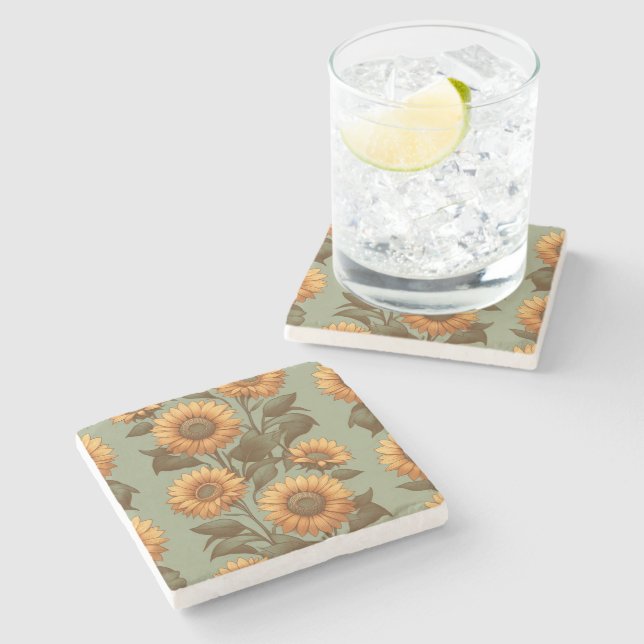Sage and Sunflowers II Stone Coaster (Side)