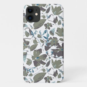 Sage And Teal-Blue Floral Watercolor Pattern iPhone 11 Case