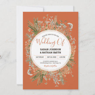 Sage and Terracotta Rustic Dried Flowers Wedding Invitation