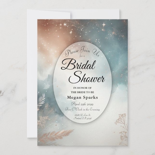 Sage and Terracotta Stardust Skies Bridal Shower Invitation (Front)