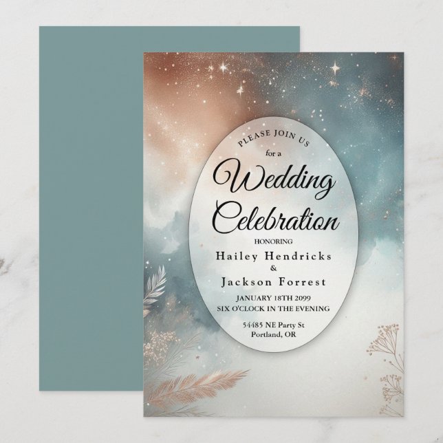 Sage and Terracotta Stardust Skies Wedding Invitation (Front/Back)