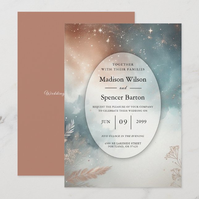 Sage and Terracotta Stardust Skies Wedding Invitation (Front/Back)