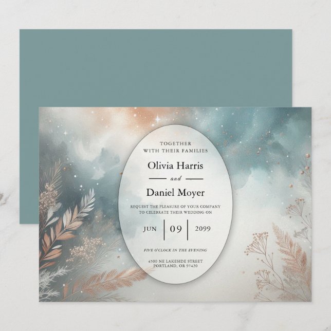 Sage and Terracotta Stardust Skies Wedding Invitation (Front/Back)