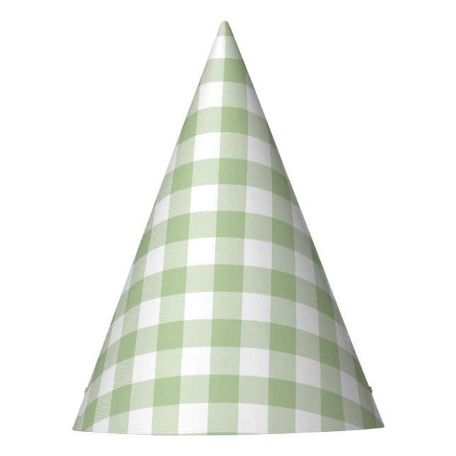 Sage and White Buffalo Plaid Gingham Party Hat (Front)