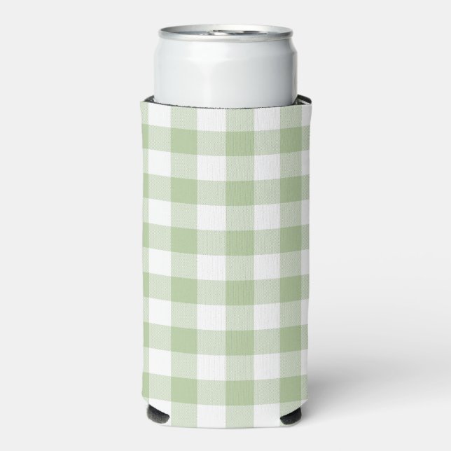 Sage and White Buffalo Plaid Gingham Seltzer Can Cooler (Seltzer Front)