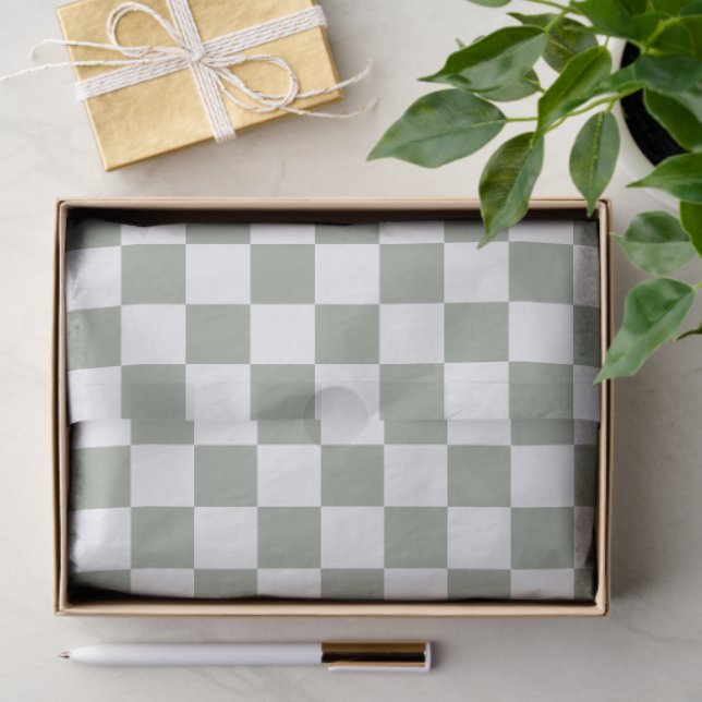 Sage and White Chequered Decoupage  Tissue Paper (Gift)