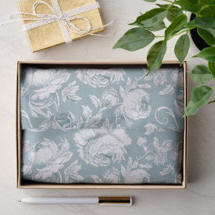 Sage and White Chinoiserie Decoupage Pattern Tissue Paper