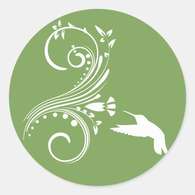 Sage and White Hummingbird Envelope Sticker Seal (Front)