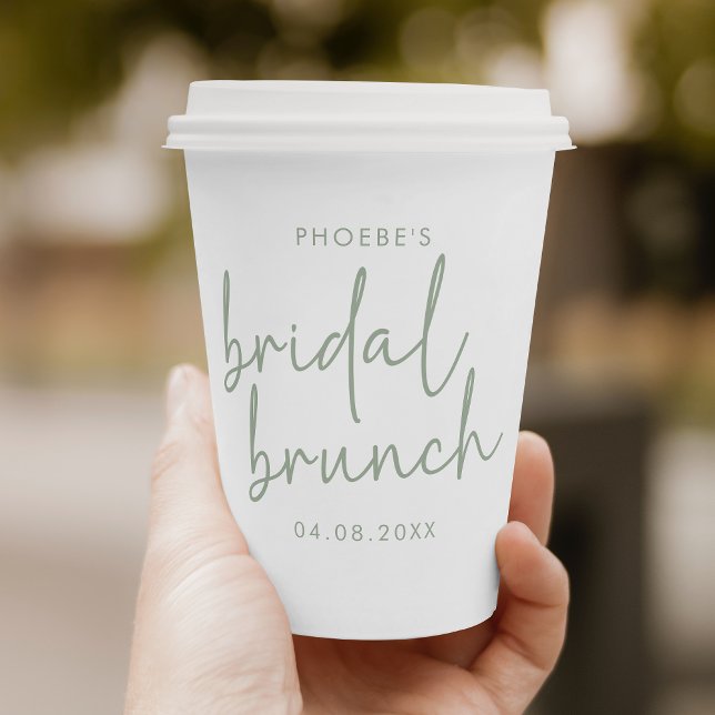 Sage and White Minimalist Script Bridal Brunch Paper Cups (Creator Uploaded)