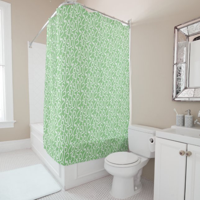 Sage and white. Numbers Math. Shower Curtain (In Situ)