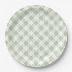 Sage And White Vintage Party Paper Plate