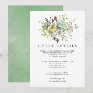 Sage and White Watercolor Wedding Guest Details Invitation