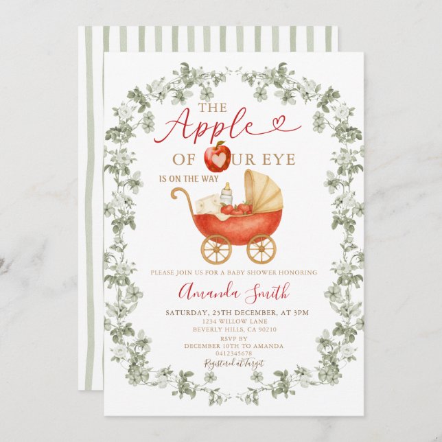 Sage Apple of our Eye Baby Shower Carriage Invitation (Front/Back)