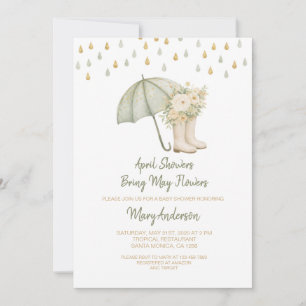 Sage April Showers Bring May Flowers Baby Shower Invitation