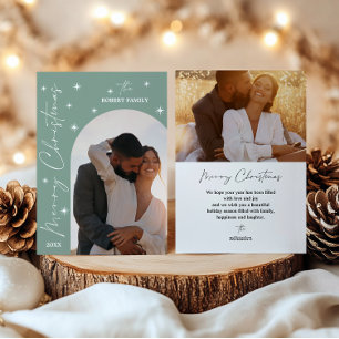 Sage Arch Modern Script 2 Photo Merry Christmas Holiday Card