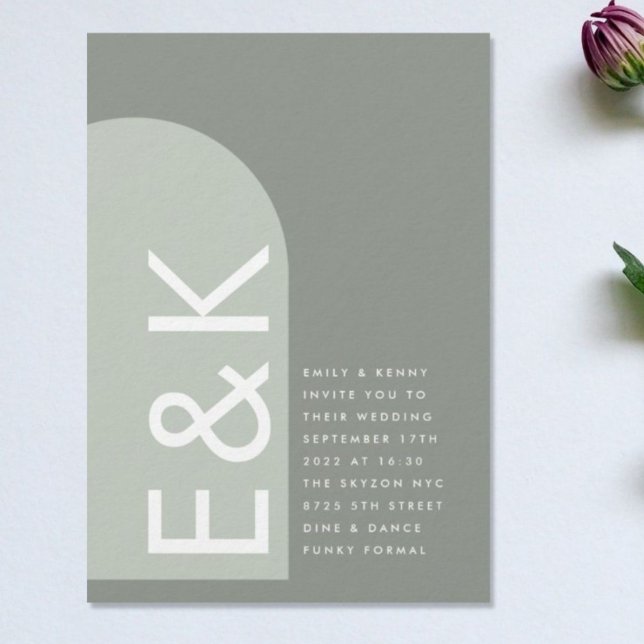 Sage Arch Moss Abstract Japandi Minimalism Wedding Invitation (Creator Uploaded)