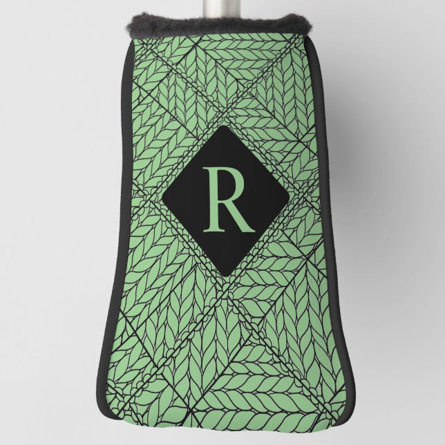 SAGE ARGYLE KNIT Golf Putter Cover + Initial II (Rotate 90)