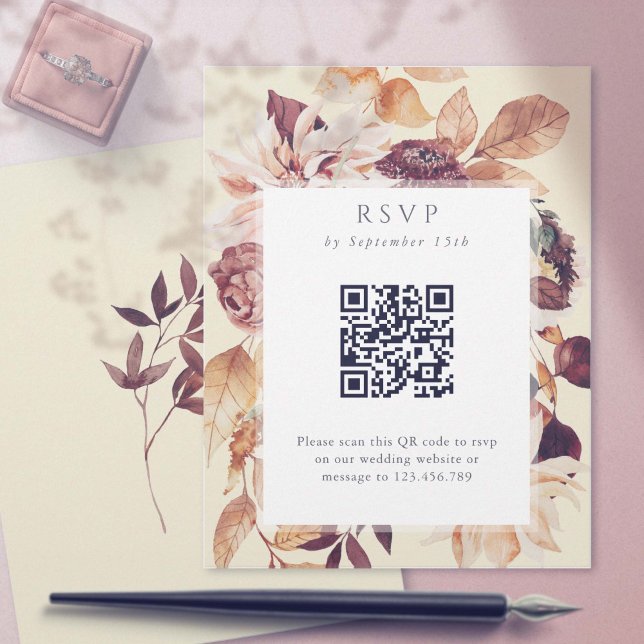 sage Autumn Elegance, Fall wedding QR code RSVP  (Fall wedding QR code rsvp card in sage. Autumn Elegance wedding collection.)