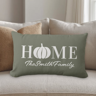 Sage Autumn Home White Pumpkin Custom Family Name Lumbar Cushion
