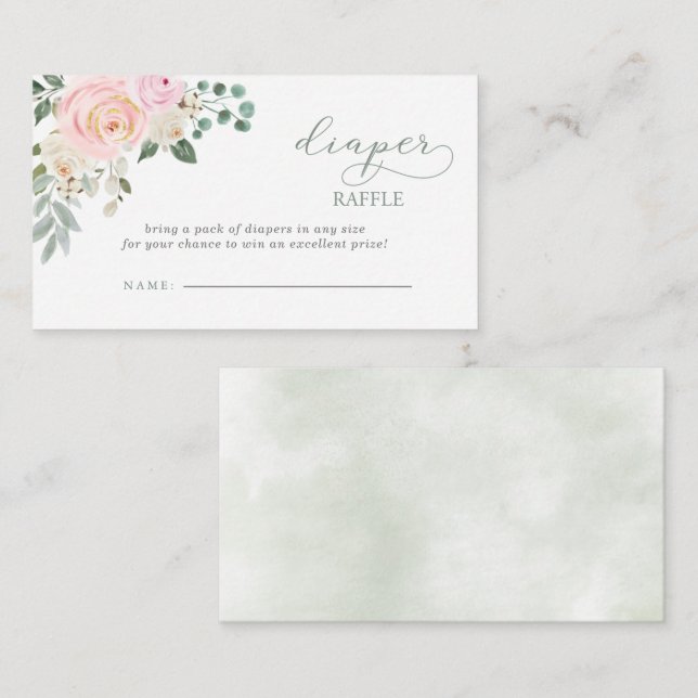 Sage Baby in Bloom Pink Baby Shower Diaper Raffle Enclosure Card (Front/Back)