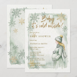 Sage Baby its Cold Outside Winter Baby Shower Invitation