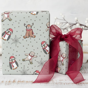 Sage Babys First Christmas Winter Animals Wrapping Paper