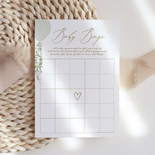 Sage Balloon Baby Shower Bingo Game Invitation