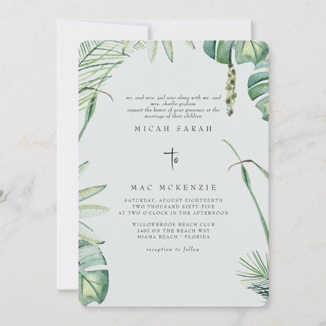 Sage Beach Tropics Both Parents Wedding Invitation (Front)