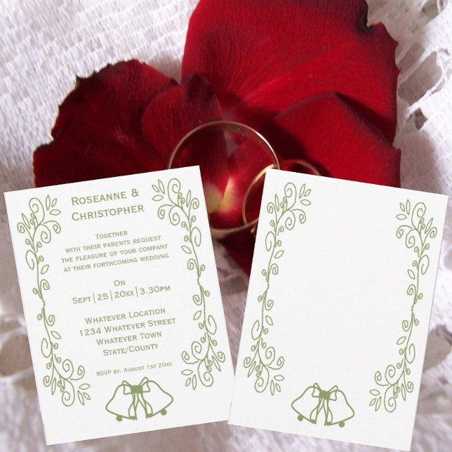 Sage Bells Scrollwork Design Wedding Invitation (Sage bells scrollwork wedding invite)