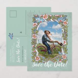 Sage Bird Floral Photo Country Rustic Save Date Announcement Postcard