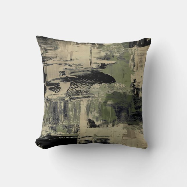 Sage Black & Beige Abstract Painting Design Cushion (Front)