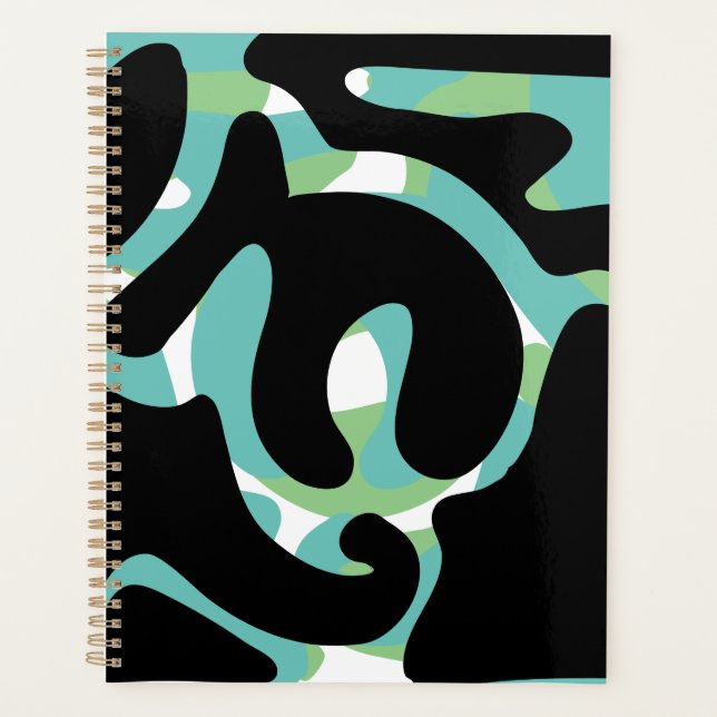 Sage Black Light Teal Modern Mess abstract art Planner (Front)