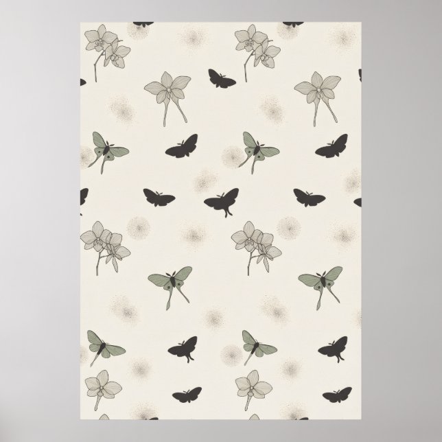 Sage Black Moth Orchid Botanical Pattern Poster (Front)