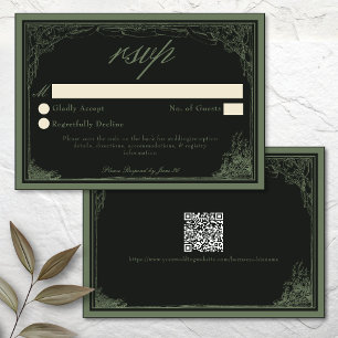 Sage Black Vintage Botanical Trellis Arch Wedding RSVP Card