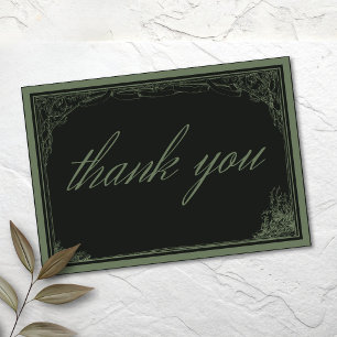 Sage Black Vintage Botanical Trellis Arch Wedding Thank You Card