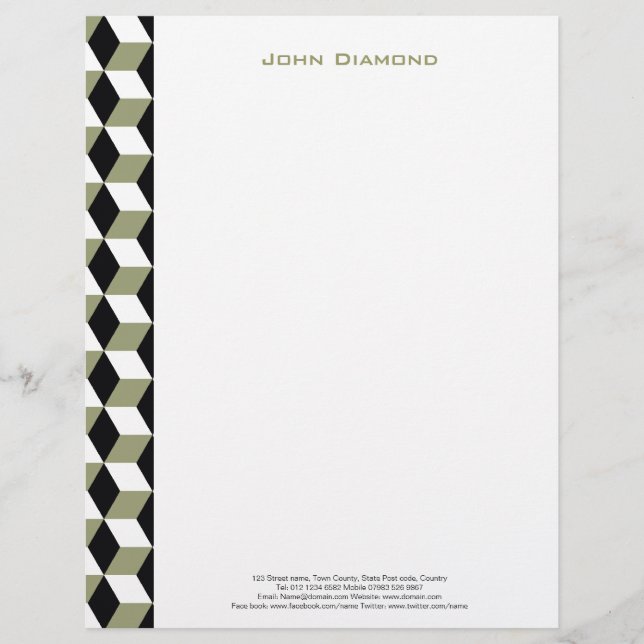 Sage Black & White 3D Cubes Pattern Letterhead Design (Front)