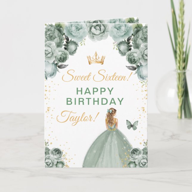 Sage Blonde Hair Girl Sweet Sixteen Birthday Card (Front)