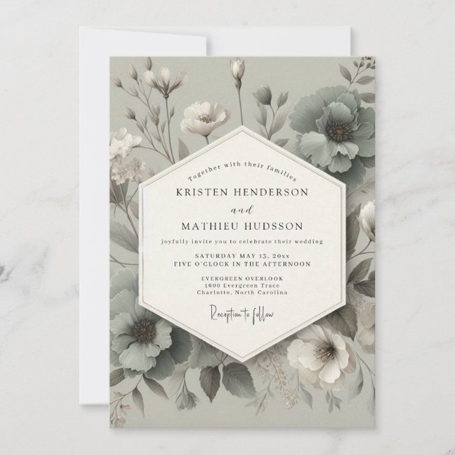 Sage Bloom Elegance Wedding Invitation (Front)