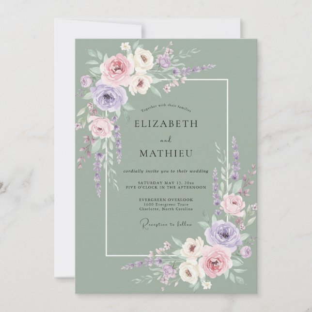 Sage Blossom Floral Wedding Invitation (Front)