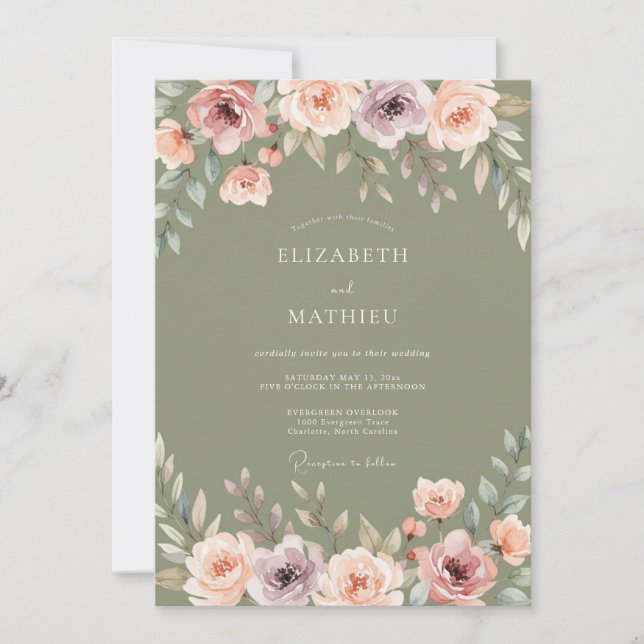 Sage Blossom Rustic Wedding Invitation (Front)