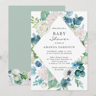 Sage Blue Botanical Baby Shower Invitation